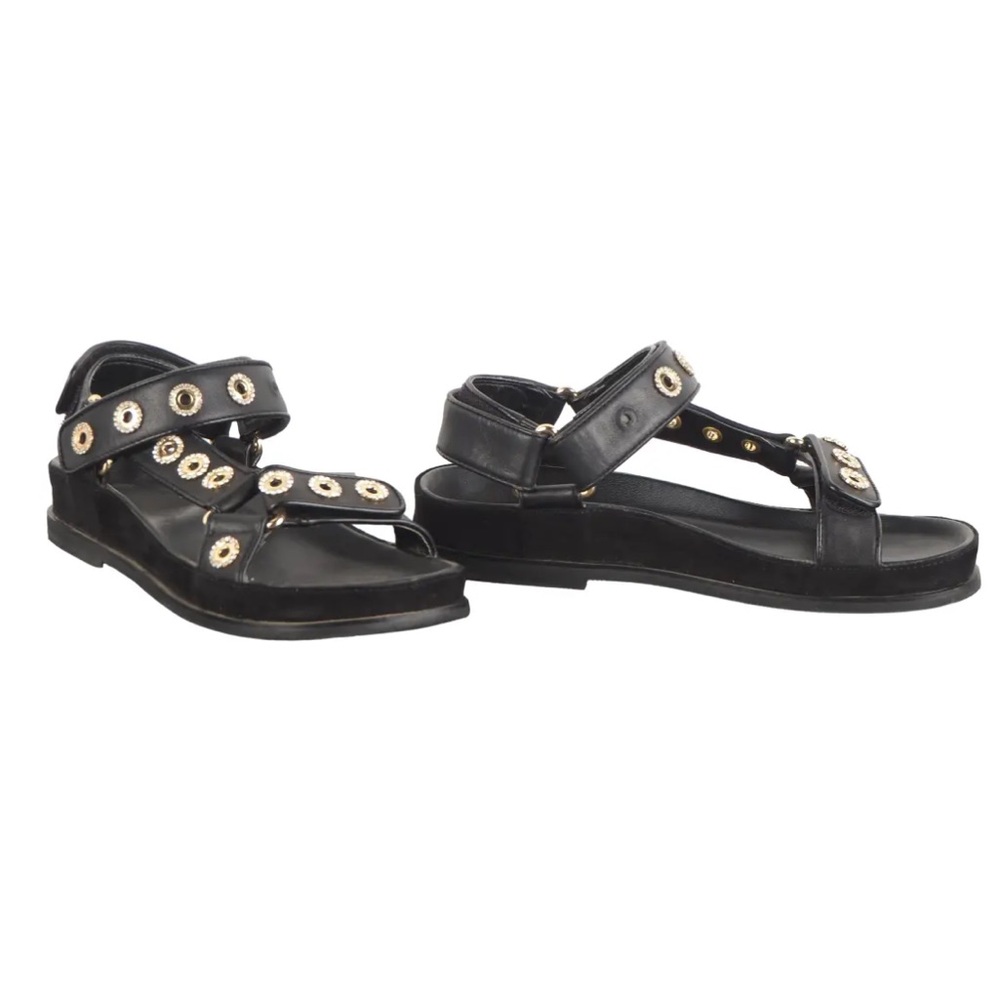 $345 Maje Stylish Black Sandals with Gold Accents Sz 36